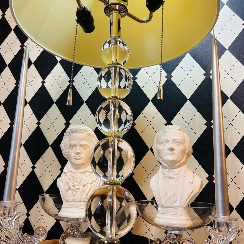 Heavy Crystal Table Lamp Stacked Glass Orbs no Shade| Very Tall - Picture 9 of 17
